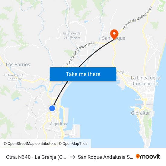 Ctra. N340 - La Granja (Cruce) to San Roque Andalusia Spain map