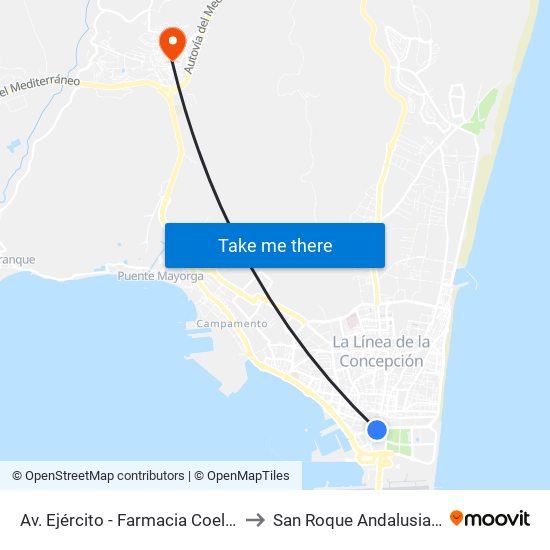 Av. Ejército - Farmacia Coello Fdez. to San Roque Andalusia Spain map