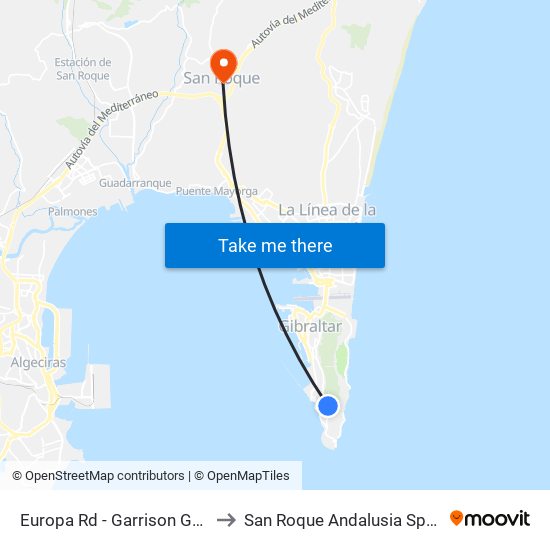 Europa Rd - Garrison Gym to San Roque Andalusia Spain map