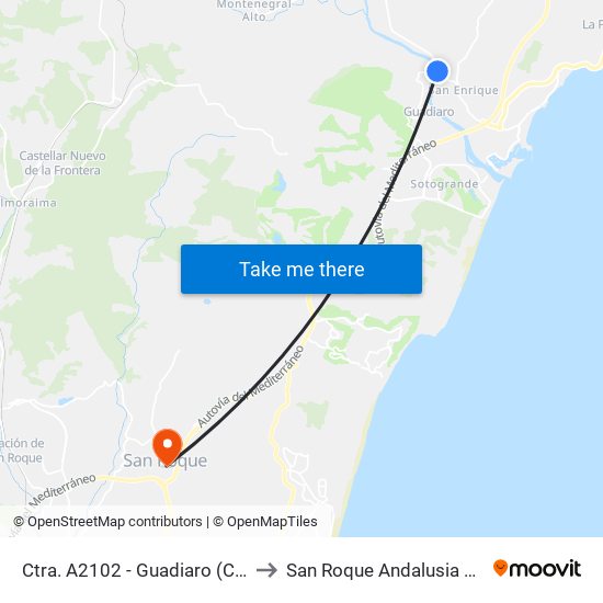 Ctra. A2102 - Guadiaro (Cruce) to San Roque Andalusia Spain map