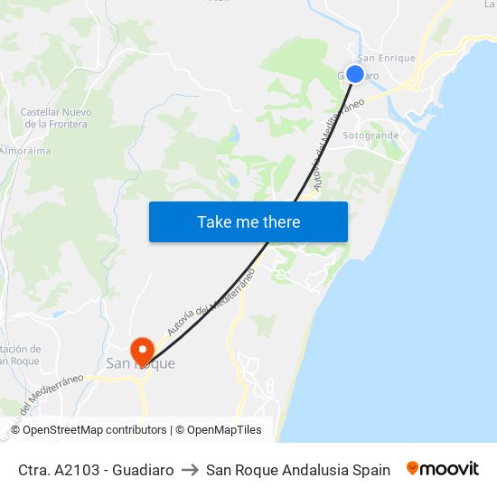 Ctra. A2103 - Guadiaro to San Roque Andalusia Spain map