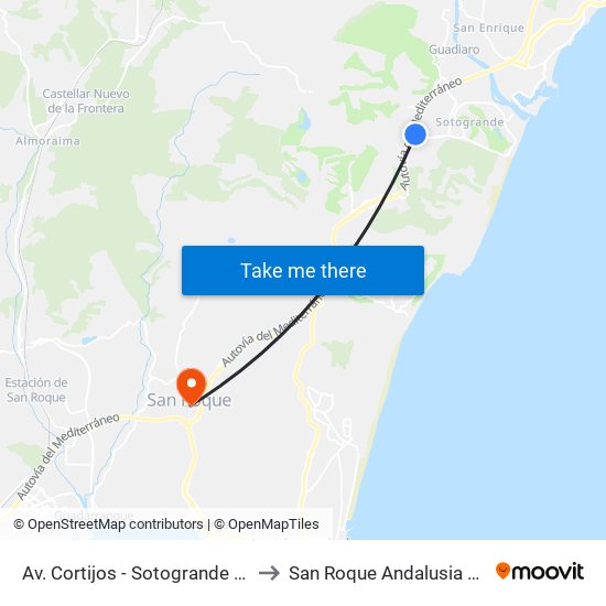 Av. Cortijos - Sotogrande (Alto) to San Roque Andalusia Spain map