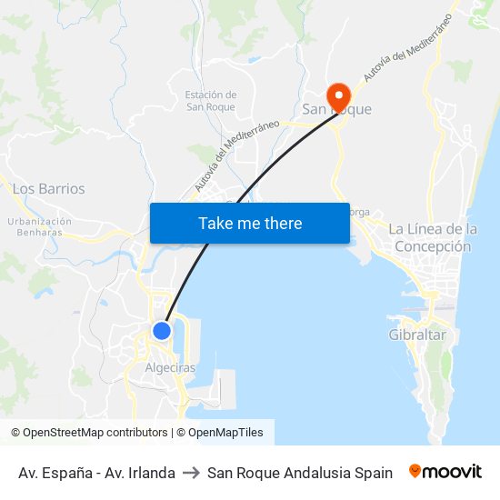Av. España - Av. Irlanda to San Roque Andalusia Spain map