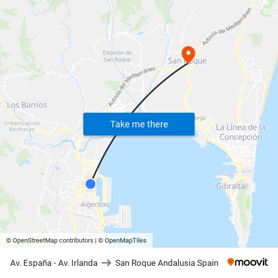Av. España - Av. Irlanda to San Roque Andalusia Spain map