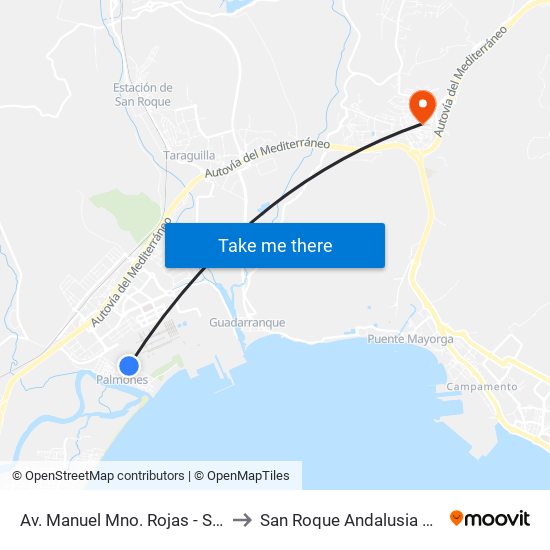 Av. Manuel Mno. Rojas - Sevilla to San Roque Andalusia Spain map