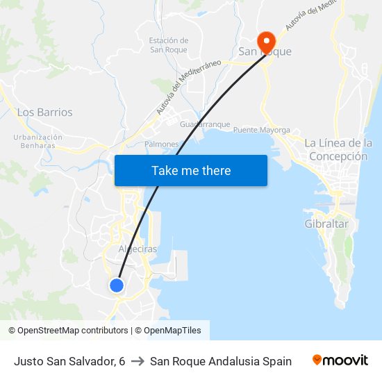 Justo San Salvador, 6 to San Roque Andalusia Spain map