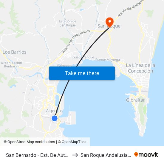 San Bernardo - Est. De Autobuses to San Roque Andalusia Spain map
