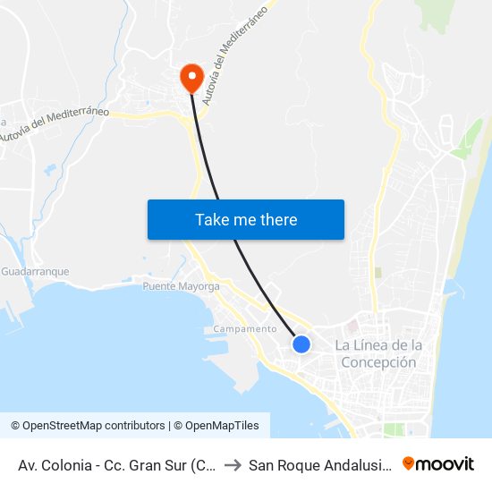 Av. Colonia - Cc. Gran Sur (Carrefour) to San Roque Andalusia Spain map