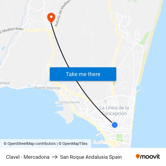 Clavel - Mercadona to San Roque Andalusia Spain map