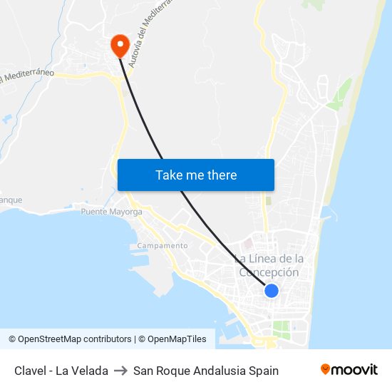 Clavel - La Velada to San Roque Andalusia Spain map