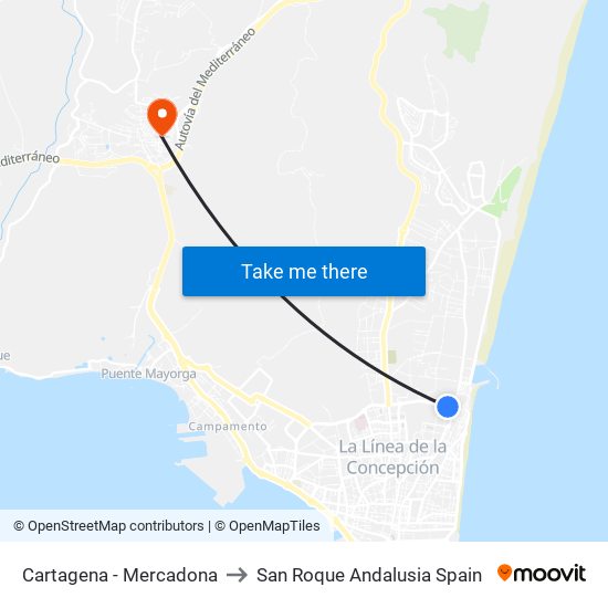 Cartagena - Mercadona to San Roque Andalusia Spain map