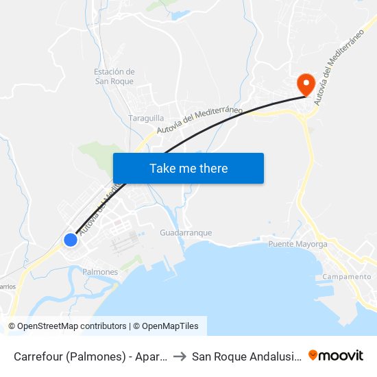 Carrefour (Palmones) - Aparcamiento to San Roque Andalusia Spain map