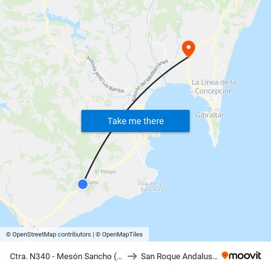 Ctra. N340 - Mesón Sancho (El Cuartón) to San Roque Andalusia Spain map