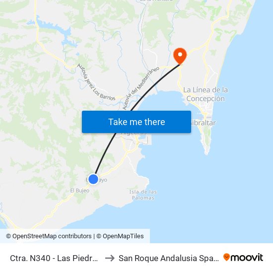 Ctra. N340 - Las Piedras to San Roque Andalusia Spain map
