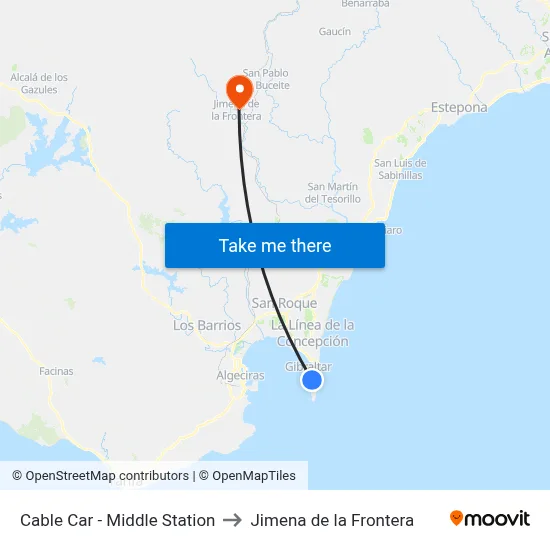 Cable Car - Middle Station to Jimena de la Frontera map