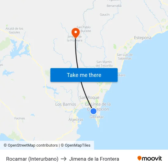 Rocamar (Interurbano) to Jimena de la Frontera map
