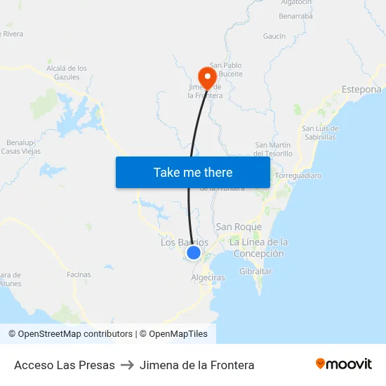 Acceso Las Presas to Jimena de la Frontera map
