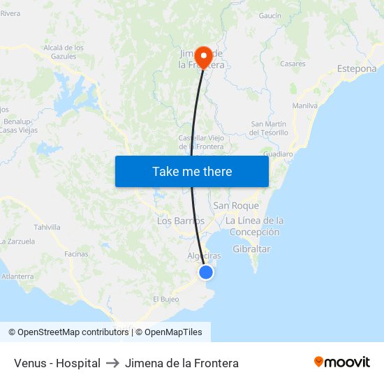 Venus - Hospital to Jimena de la Frontera map