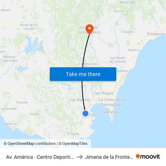 Av. América - Centro Deportivo to Jimena de la Frontera map