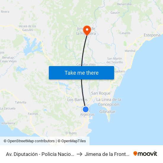 Av. Diputación - Policía Nacional to Jimena de la Frontera map