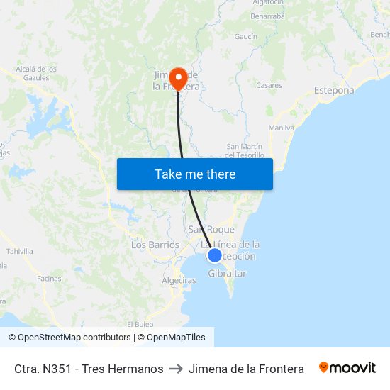 Ctra. N351 - Tres Hermanos to Jimena de la Frontera map