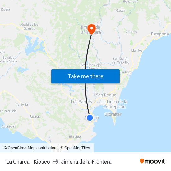 La Charca - Kiosco to Jimena de la Frontera map
