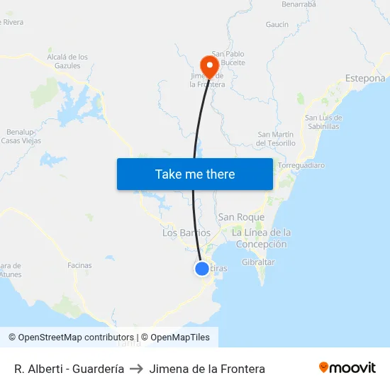 R. Alberti - Guardería to Jimena de la Frontera map