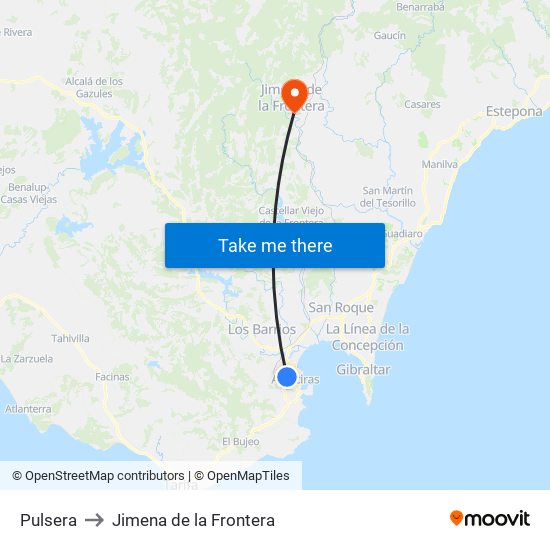Pulsera to Jimena de la Frontera map