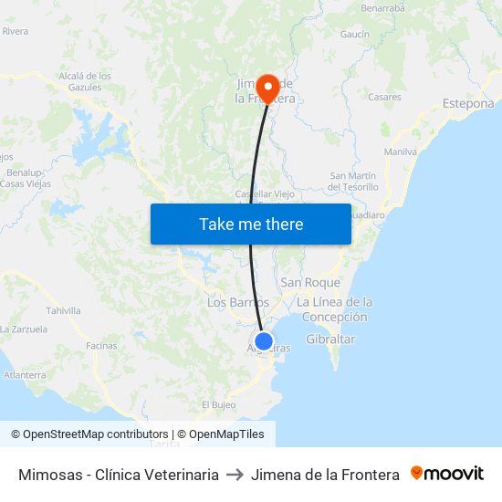 Mimosas - Clínica Veterinaria to Jimena de la Frontera map