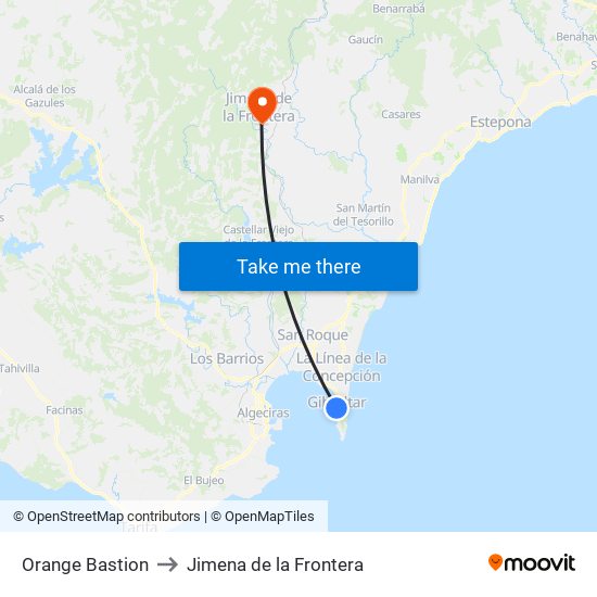 Orange Bastion to Jimena de la Frontera map