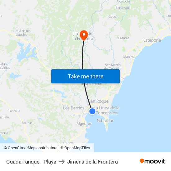 Guadarranque - Playa to Jimena de la Frontera map