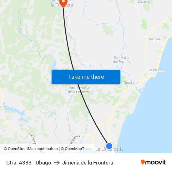 Ctra. A383 - Ubago to Jimena de la Frontera map