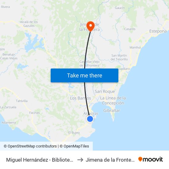 Miguel Hernández - Biblioteca to Jimena de la Frontera map