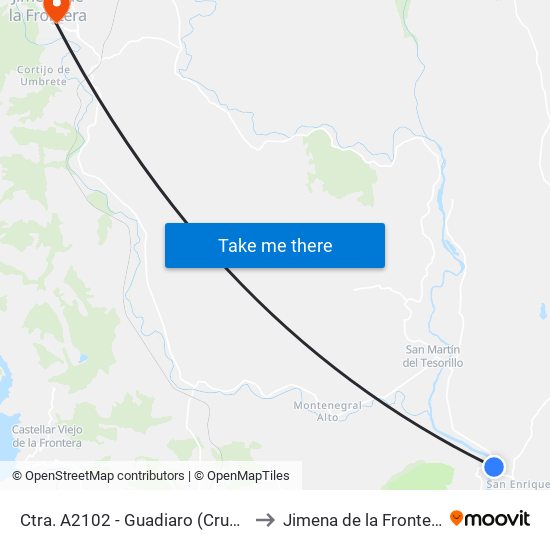 Ctra. A2102 - Guadiaro (Cruce) to Jimena de la Frontera map