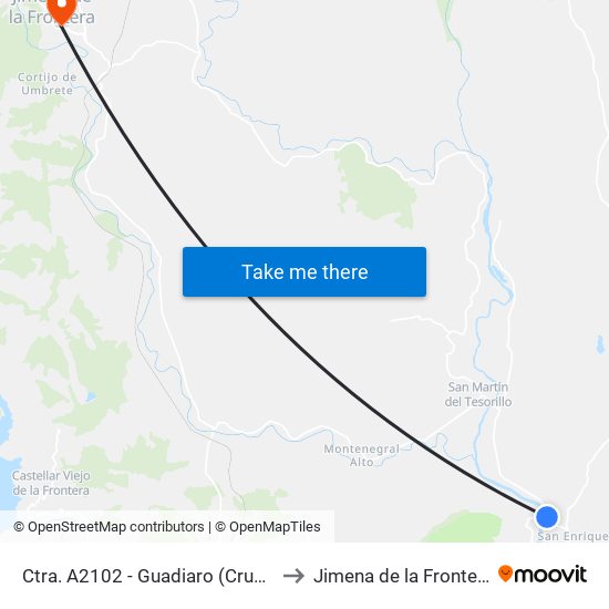 Ctra. A2102 - Guadiaro (Cruce) to Jimena de la Frontera map