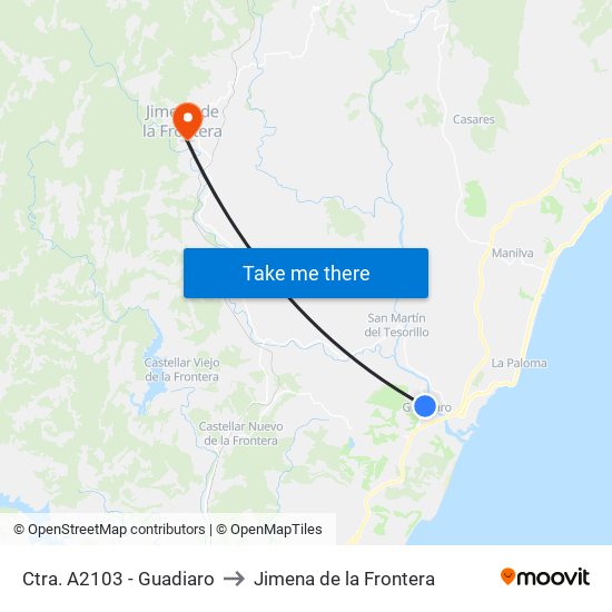 Ctra. A2103 - Guadiaro to Jimena de la Frontera map