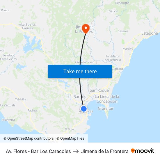 Av. Flores - Bar Los Caracoles to Jimena de la Frontera map