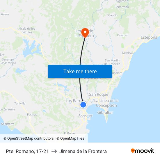 Pte. Romano, 17-21 to Jimena de la Frontera map