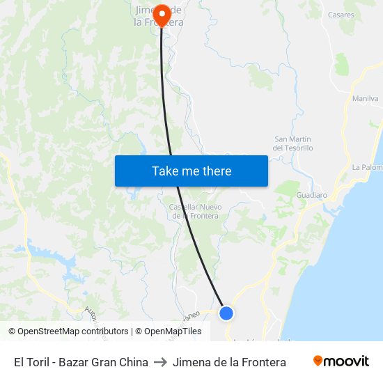 El Toril - Bazar Gran China to Jimena de la Frontera map