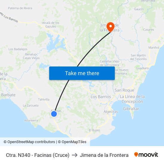 Ctra. N340 - Facinas (Cruce) to Jimena de la Frontera map