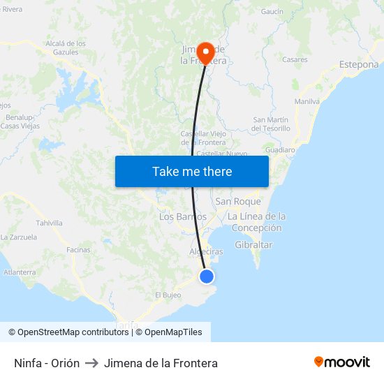Ninfa - Orión to Jimena de la Frontera map