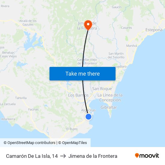 Camarón De La Isla, 14 to Jimena de la Frontera map