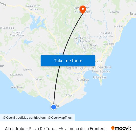 Almadraba - Plaza De Toros to Jimena de la Frontera map