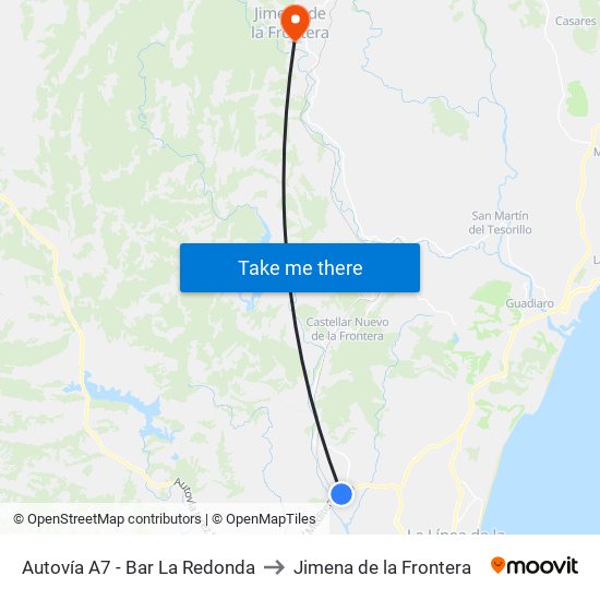 Autovía A7 - Bar La Redonda to Jimena de la Frontera map