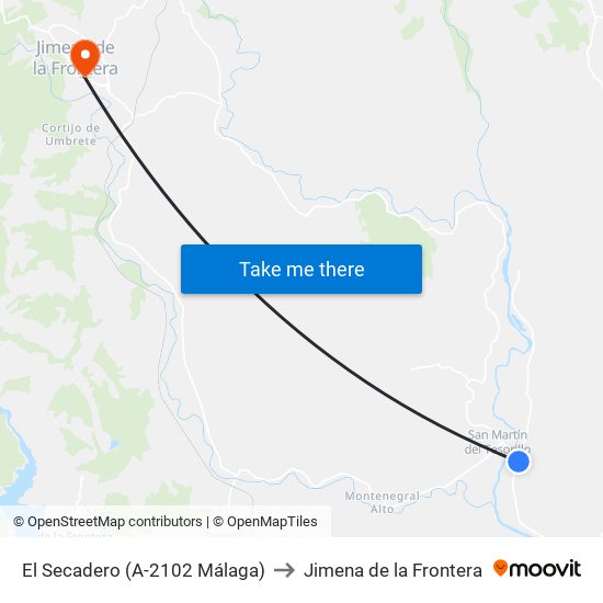 El Secadero (A-2102 Málaga) to Jimena de la Frontera map