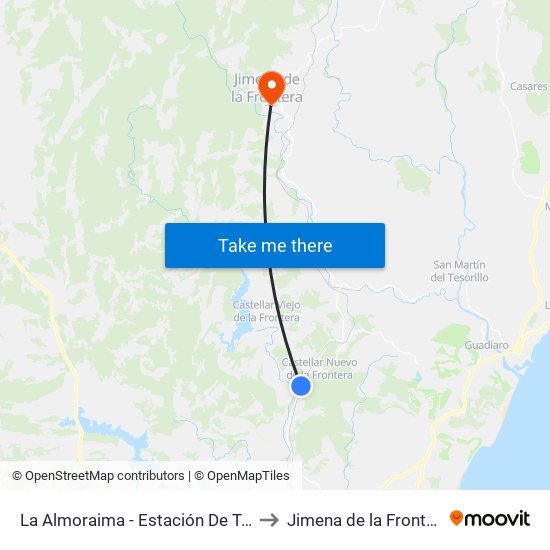 La Almoraima - Estación De Tren to Jimena de la Frontera map