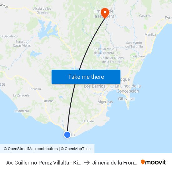 Av. Guillermo Pérez Villalta - Kiosko to Jimena de la Frontera map
