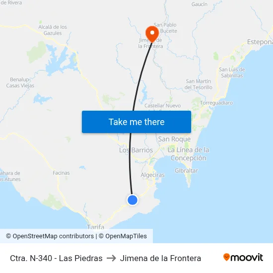 Ctra. N-340 - Las Piedras to Jimena de la Frontera map