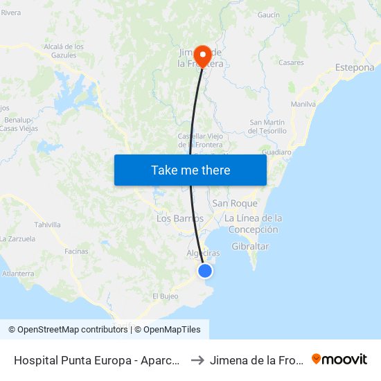 Hospital Punta Europa - Aparcamiento to Jimena de la Frontera map