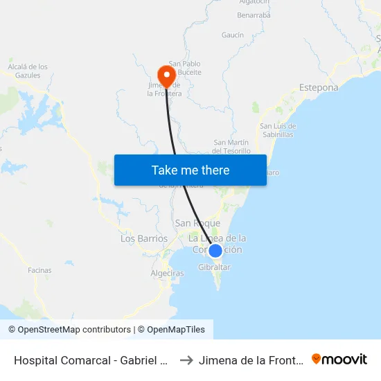 Hospital Comarcal - Gabriel Miró to Jimena de la Frontera map
